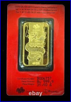 PAMP Suisse Lunar Series 2012 Year Of The Dragon 1 oz Gold Bar