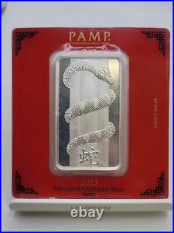 PAMP Suisse Lunar Year of the Snake 100 grams. 999 fine silver bar low #C000675