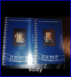 PAMP Suisse Rosa 1 gram. 9999 Gold Bar Sealed Assay Card & 14K Bezel Pendant NEW