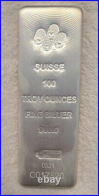 PAMP Swiss 100 Ounce 999.0 Fine Silver Bar serial numberd Beautiful