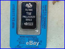 Palladium Bar 1oz- PAMP Suisse 999.5 Fine. Sealed. Cert #022020
