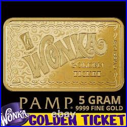 Pamp 5 Gram 999.9 Fine Gold Willy Wonka Golden Ticket Bar W Assay #2972/3000