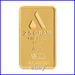 Pamp Acre Gold Swiss 2.5 Grams. 9999 Fine Bar Sealed In Assay Coa Card