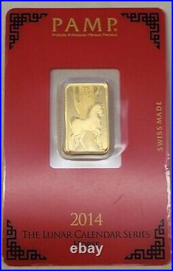Pamp Lunar 2014 Year Of The Horse 5 Gram Gold Bar in Assay