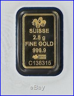 Pamp Suisee 2.5 Gram 24kt. 999 Pure Gold Ingot Bar with Veriscan Technology