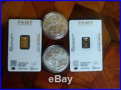 Pamp Suisse 1 GRAM & 2.5 GRAM Gold Fortuna Bar in Assay Cards 1 each 2005 & 20