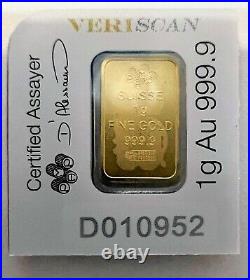 Pamp Suisse 1 Gram. 9999 Gold Bar D010952