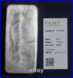 Pamp Suisse 1 Kilo. 999 Silver Bar With Certificate Lot 300447
