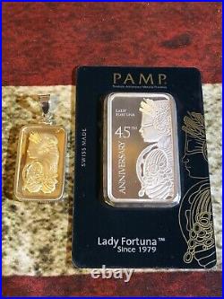 Pamp Suisse 10 gram Silver Bar Pendant Lady Fortuna Rare + 45th Ann. Bar