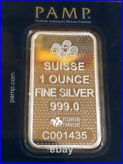 Pamp Suisse 10 gram Silver Bar Pendant Lady Fortuna Rare + 45th Ann. Bar