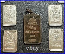 Pamp Suisse 10 gram Silver pendant. 999, Bullion Bank silver 1/10th oz. Bars, NR