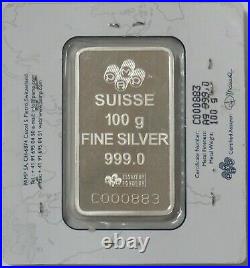 Pamp Suisse 100 Gram 999 Fine Silver Bar