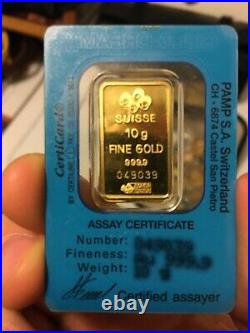 Pamp Suisse 10g pure fine gold ingot bar 999.9. Great condition. No reserve