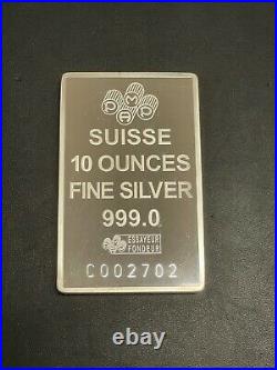 Pamp Suisse 10ozt. 999 Fine Silver Lady Fortuna Ingot in Hard Plastic Case Assay