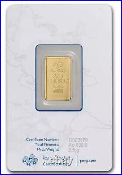 Pamp Suisse 2.5 Gram. 999 Gold Rosa Bar In Assay