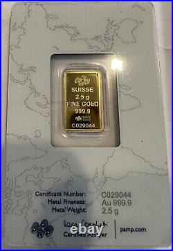 Pamp Suisse 2.5 Gram. 999 Gold Rosa Bar In Assay