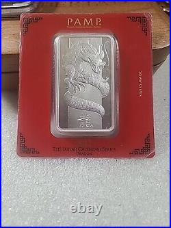 Pamp Suisse 2012 Lunar Year of the Dragon 100 gram Silver Bar in Assay Card