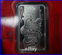 Pamp Suisse 2012 Year of the Dragon 100 Gram fine 999 silver bar in assay C691