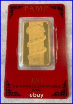 Pamp Suisse 2013 Lunar Year of the Snake 1 oz Gold Bar in Assay Card