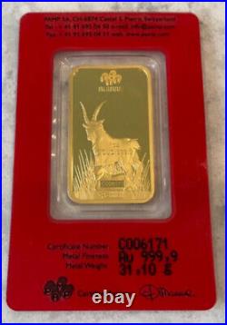Pamp Suisse 2015 Lunar Year of the Goat 1 oz Gold Bar in Assay Card