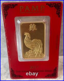 Pamp Suisse 2017 Lunar Year of the Rooster 1 oz Gold Bar in Assay Card