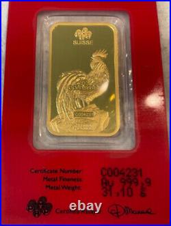 Pamp Suisse 2017 Lunar Year of the Rooster 1 oz Gold Bar in Assay Card