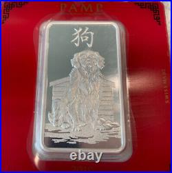 Pamp Suisse 2018 Lunar Year of the Dog 100 gram Silver Bar in Assay Card