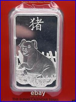 Pamp Suisse 2019 Lunar Year of the Pig 100 gram Silver Bar in Assay Card