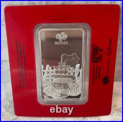 Pamp Suisse 2019 Lunar Year of the Pig 100 gram Silver Bar in Assay Card