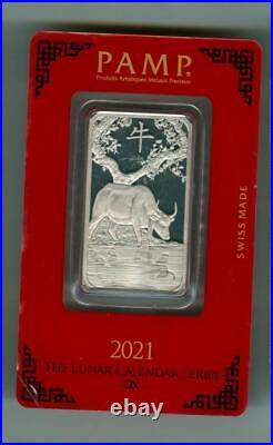 Pamp Suisse 2021 Lunar Year Of The Ox 1 Oz 999.5 Platinum Bar In Assay Card