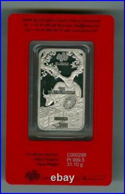 Pamp Suisse 2021 Lunar Year Of The Ox 1 Oz 999.5 Platinum Bar In Assay Card