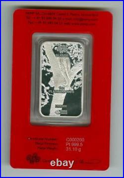 Pamp Suisse 2022 Lunar Year Of The Tiger 1 Oz 999.5 Platinum Bar In Assay Card