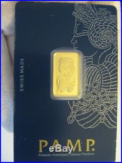 Pamp Suisse 24 K Gold! 5 grams Gold Bar. 9999 Gold, Lady Fortuna Prooflike