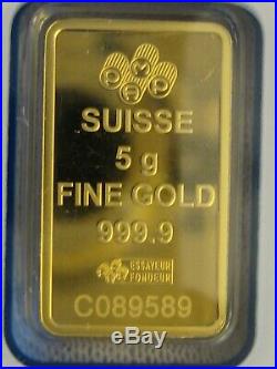 Pamp Suisse 24 K Gold! 5 grams Gold Bar. 9999 Gold, Lady Fortuna Prooflike