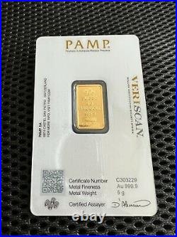 Pamp Suisse 5 Gram. 999 Fine Gold Bar