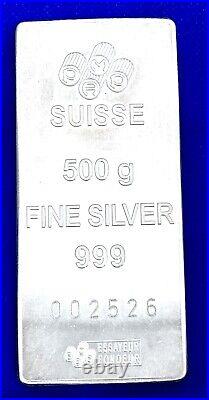 Pamp Suisse 500 Gram Silver Bar 1/2 Kilo 999 Fine Bar Rare Old