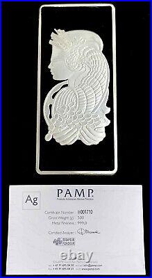 Pamp Suisse 500 Gram Silver Bar Fortuna 999 Fine Bar In Plastic Case+ Assay Card