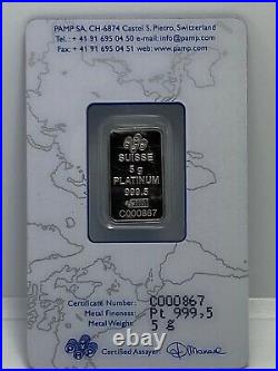 Pamp Suisse 5g Platinum Bar Sealed 999.5