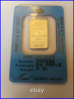 Pamp Suisse 5g Statue of Liberty Bar Palladium Extra Low Numbered