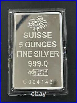 Pamp Suisse 5ozt. 999 Fine Silver Lady Fortuna Ingot in Hard Plastic Case Assay