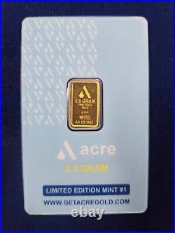 Pamp Suisse ACRE Gold Swiss 2.5 g GRAMS. 9999 BAR SEALED ASSAY COA CARD
