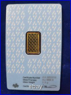 Pamp Suisse ACRE Gold Swiss 2.5 g GRAMS. 9999 BAR SEALED ASSAY COA CARD