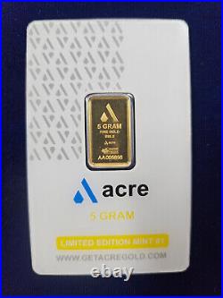 Pamp Suisse ACRE Gold Swiss 5 g GRAMS. 9999 BAR SEALED ASSAY COA CARD