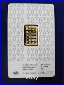 Pamp Suisse ACRE Gold Swiss 5 g GRAMS. 9999 BAR SEALED ASSAY COA CARD