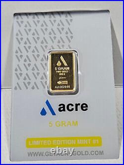 Pamp Suisse ACRE Gold Swiss 5 g GRAMS. 9999 BAR SEALED ASSAY COA CARD & BOX