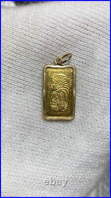 Pamp Suisse Fortuna 1-Gram Bar Pendant with 1.25 Gram 14k Swiss Gold Frame Bezel