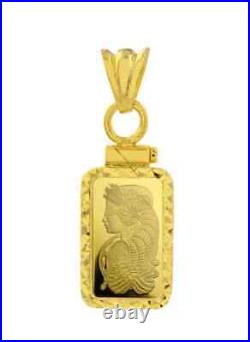 Pamp Suisse Fortuna 1 Gram Bar Pendant with 14K Gold Plated Screw Top Bezel