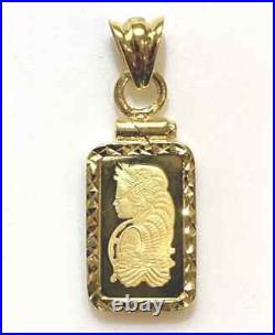 Pamp Suisse Fortuna 1 Gram Bar Pendant with 14K Gold Plated Screw Top Bezel