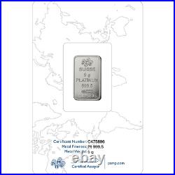 Pamp Suisse Fortuna 5 gram Platinum Bar 999.5 Fine in Sealed Assay In Stock