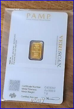 Pamp Suisse Gold 1 Gram Fortuna Bar Sealed 1 G New With Assay Certificate